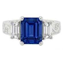 Emerald Natural Earth Mined Diamond Vintage Style Ring 2 Carat Blue Sapphire Radiant Shape