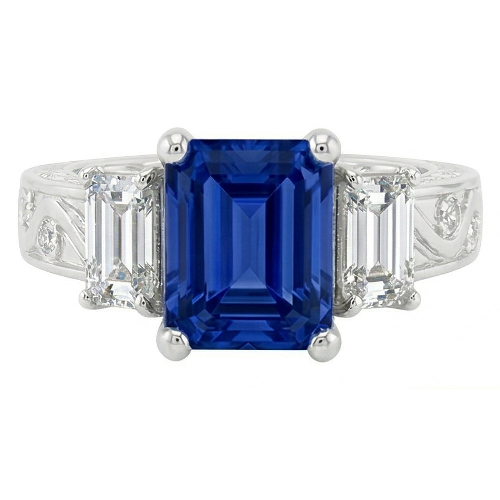 Emerald Natural Earth Mined Diamond Vintage Style Ring 2 Carat Blue Sapphire Radiant Shape