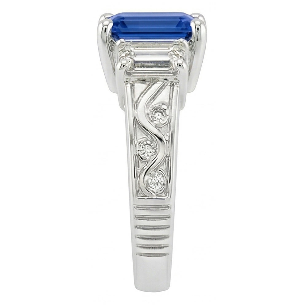 Emerald Natural Earth Mined Diamond Vintage Style Ring 2 Carat Blue Sapphire Radiant Shape