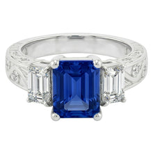 Emerald Natural Earth Mined Diamond Vintage Style Ring 2 Carat Blue Sapphire Radiant Shape