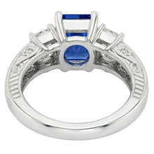 Emerald Natural Earth Mined Diamond Vintage Style Ring 2 Carat Blue Sapphire Radiant Shape