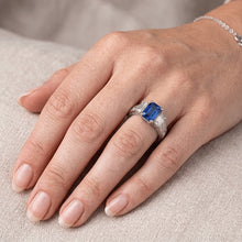 Emerald Natural Earth Mined Diamond Vintage Style Ring 2 Carat Blue Sapphire Radiant Shape