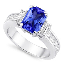 Emerald Natural Earth Mined Diamond & Sapphire Ring 3 Stone Style 4.50 Carats Channel Set