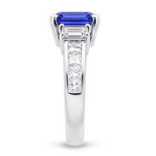 Emerald Natural Earth Mined Diamond & Sapphire Ring 3 Stone Style 4.50 Carats Channel Set