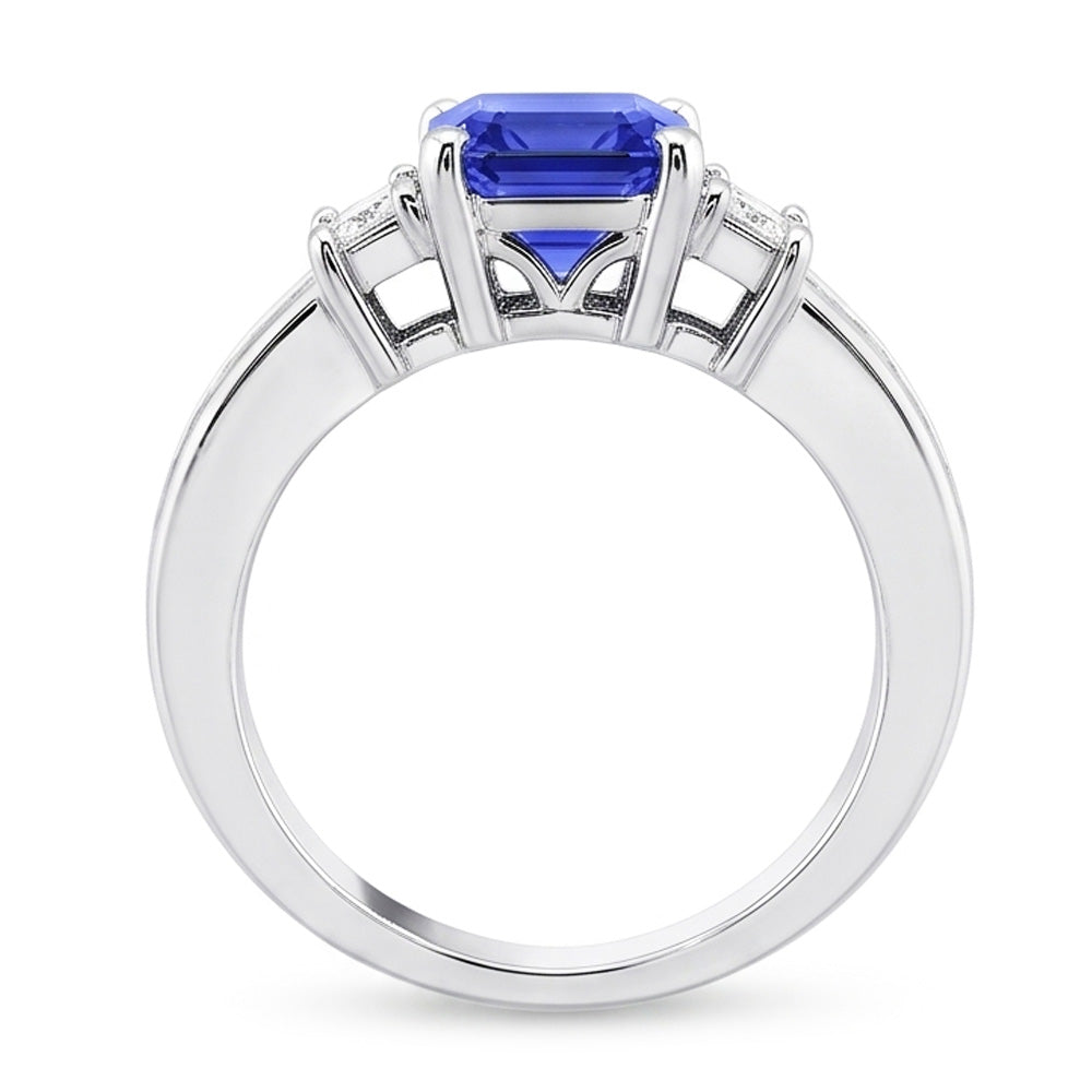 Emerald Natural Earth Mined Diamond & Sapphire Ring 3 Stone Style 4.50 Carats Channel Set