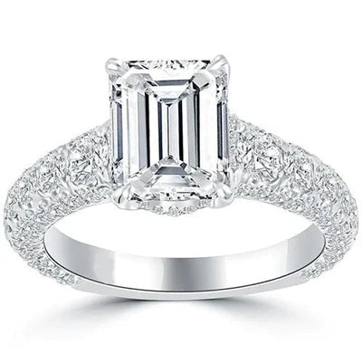Emerald Real Diamond Anniversary Ring White Gold 3.75 Carats
