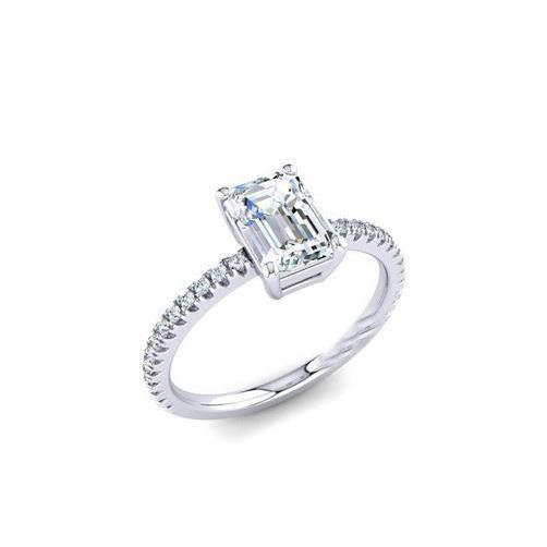 Emerald & Round 2.50 Carats Real Diamond Engagement Ring White Gold 14K