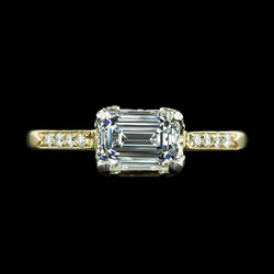 Emerald & Round Natural Diamond Anniversary Ring 5 Carats Two Tone Gold