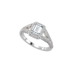 Emerald & Round Real Diamond Fancy Halo Ring 2.51 Carat White Gold 14K