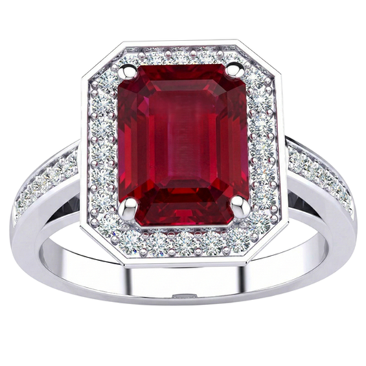 Emerald Ruby Natural Earth Mined Diamond Ring 11 Carats White Gold 14K Prong Set Jewellery
