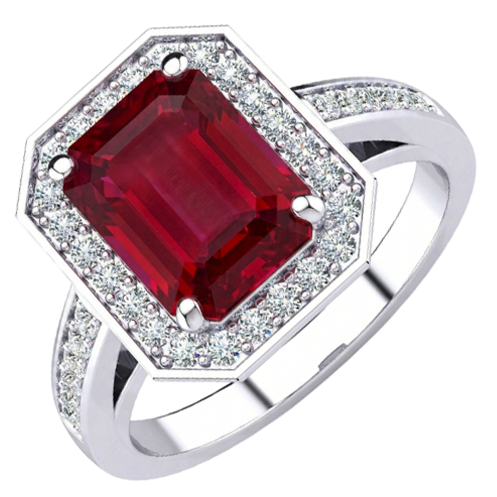 Emerald Ruby Natural Earth Mined Diamond Ring 11 Carats White Gold 14K Prong Set Jewellery