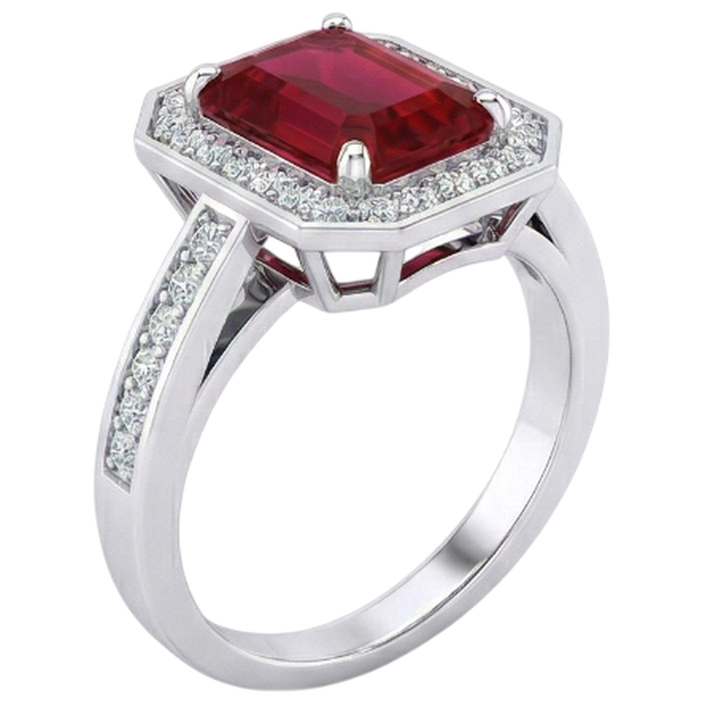 Emerald Ruby Natural Earth Mined Diamond Ring 11 Carats White Gold 14K Prong Set Jewellery