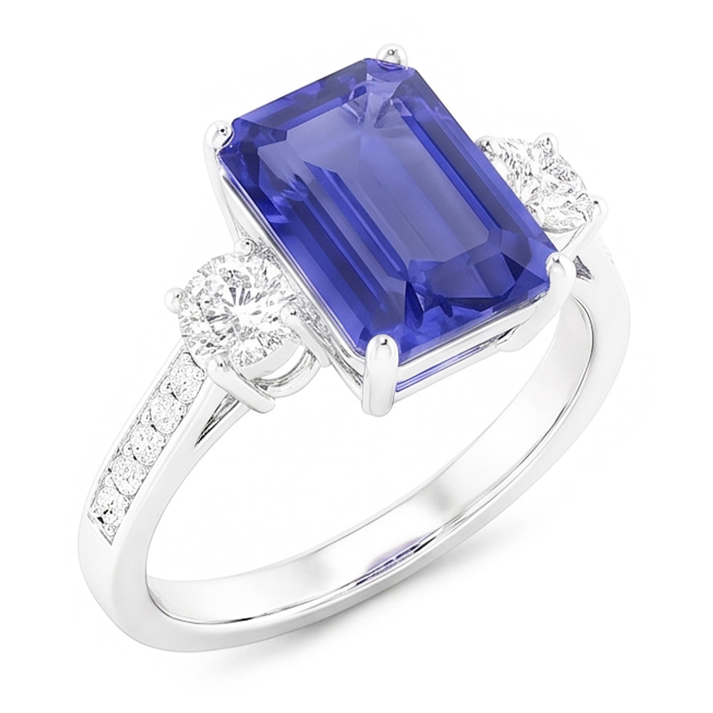 Emerald Sapphire 3 Stone Wedding Ring 5 Carats Round Natural Earth Mined Diamonds Jewellery