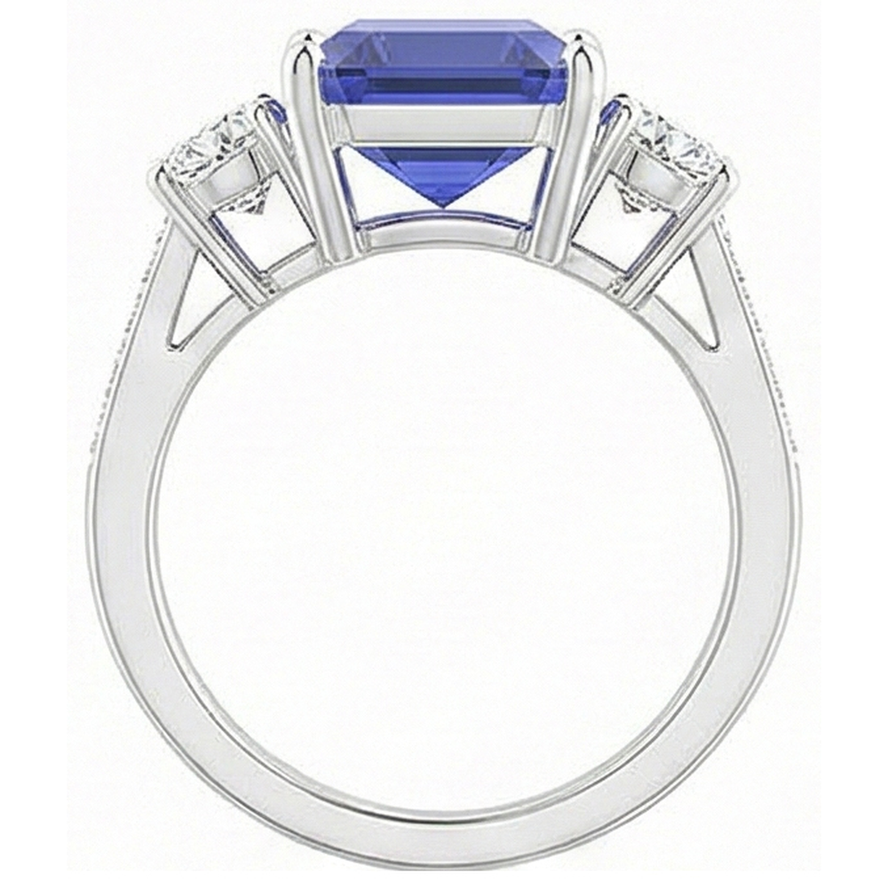 Emerald Sapphire 3 Stone Wedding Ring 5 Carats Round Natural Earth Mined Diamonds Jewellery