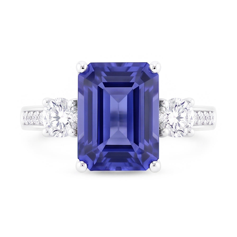 Emerald Sapphire 3 Stone Wedding Ring 5 Carats Round Natural Earth Mined Diamonds Jewellery