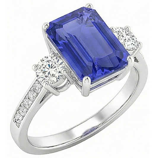 Emerald Sapphire 3 Stone Wedding Ring 5 Carats Round Natural Earth Mined Diamonds Jewellery