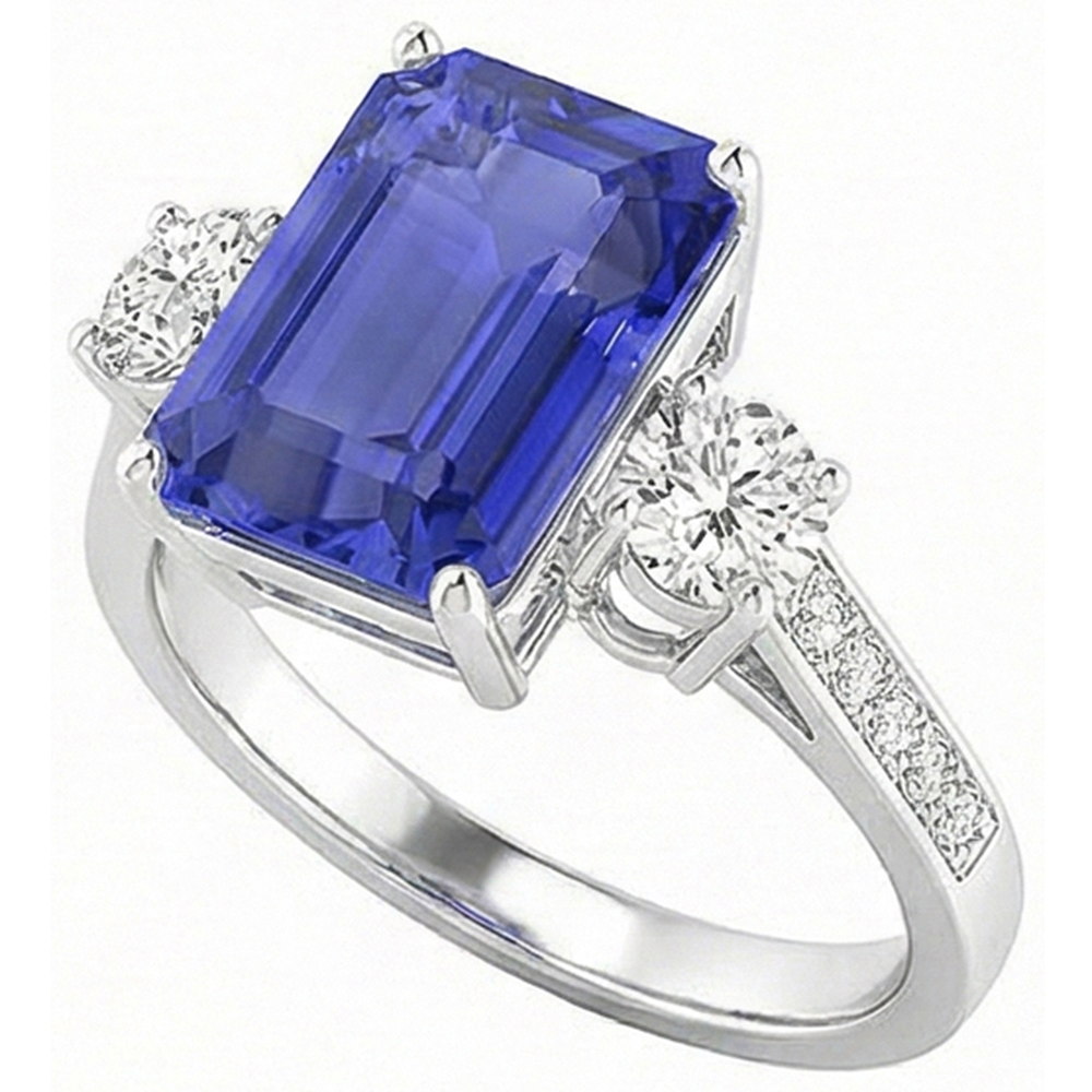 Emerald Sapphire 3 Stone Wedding Ring 5 Carats Round Natural Earth Mined Diamonds Jewellery