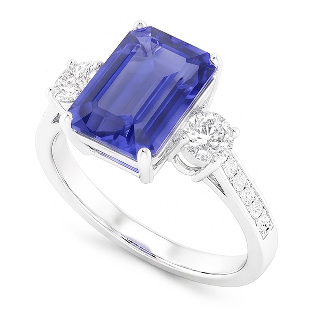 Emerald Sapphire 3 Stone Wedding Ring 5 Carats Round Natural Earth Mined Diamonds Jewellery