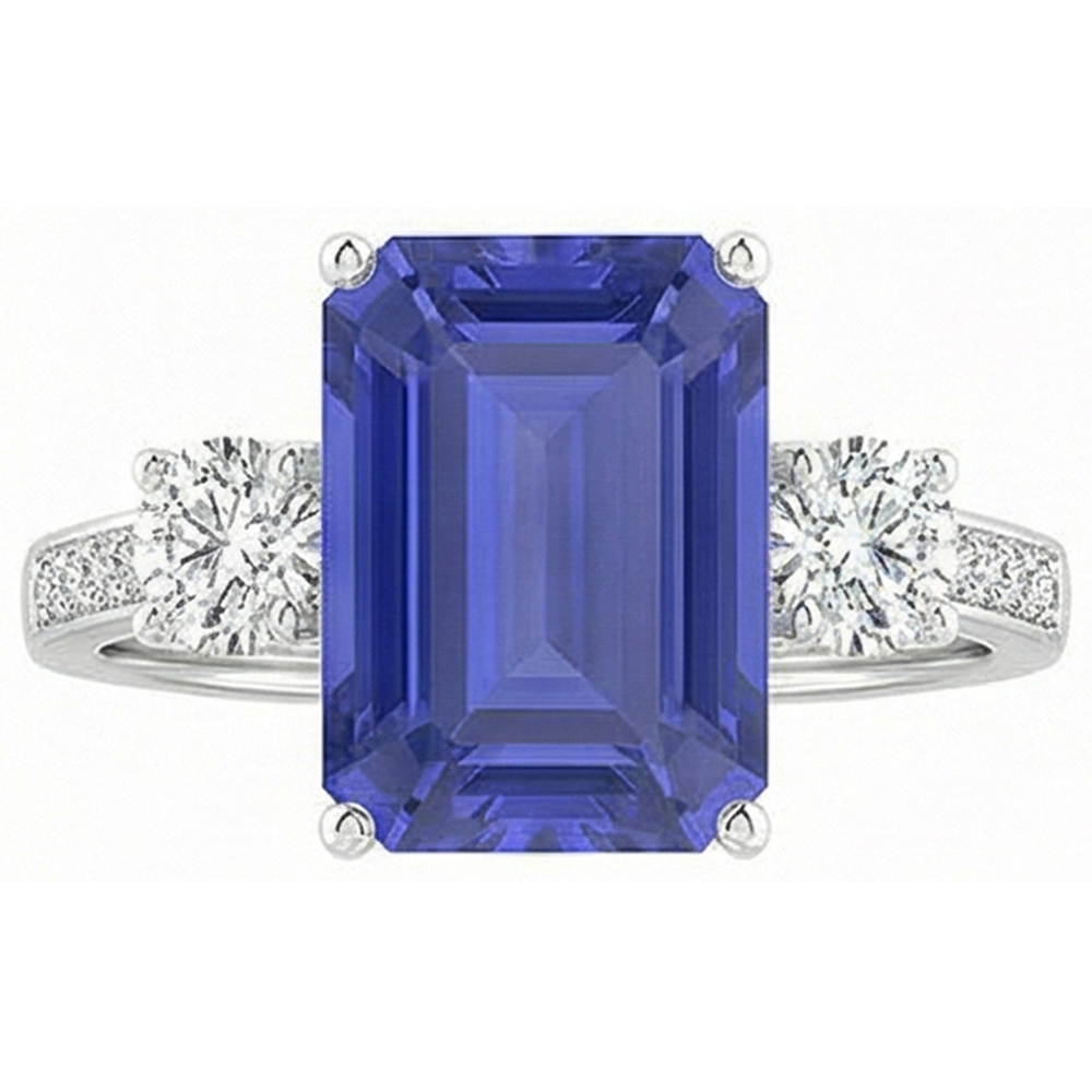 Emerald Sapphire 3 Stone Wedding Ring 5 Carats Round Natural Earth Mined Diamonds Jewellery