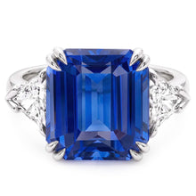 Emerald Sapphire Gemstone Ring 4 Carats Trillion Natural Earth Mined Diamonds 3 Stone Gold