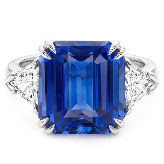 Emerald Sapphire Gemstone Ring 4 Carats Trillion Natural Earth Mined Diamonds 3 Stone Gold