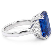 Emerald Sapphire Gemstone Ring 4 Carats Trillion Natural Earth Mined Diamonds 3 Stone Gold