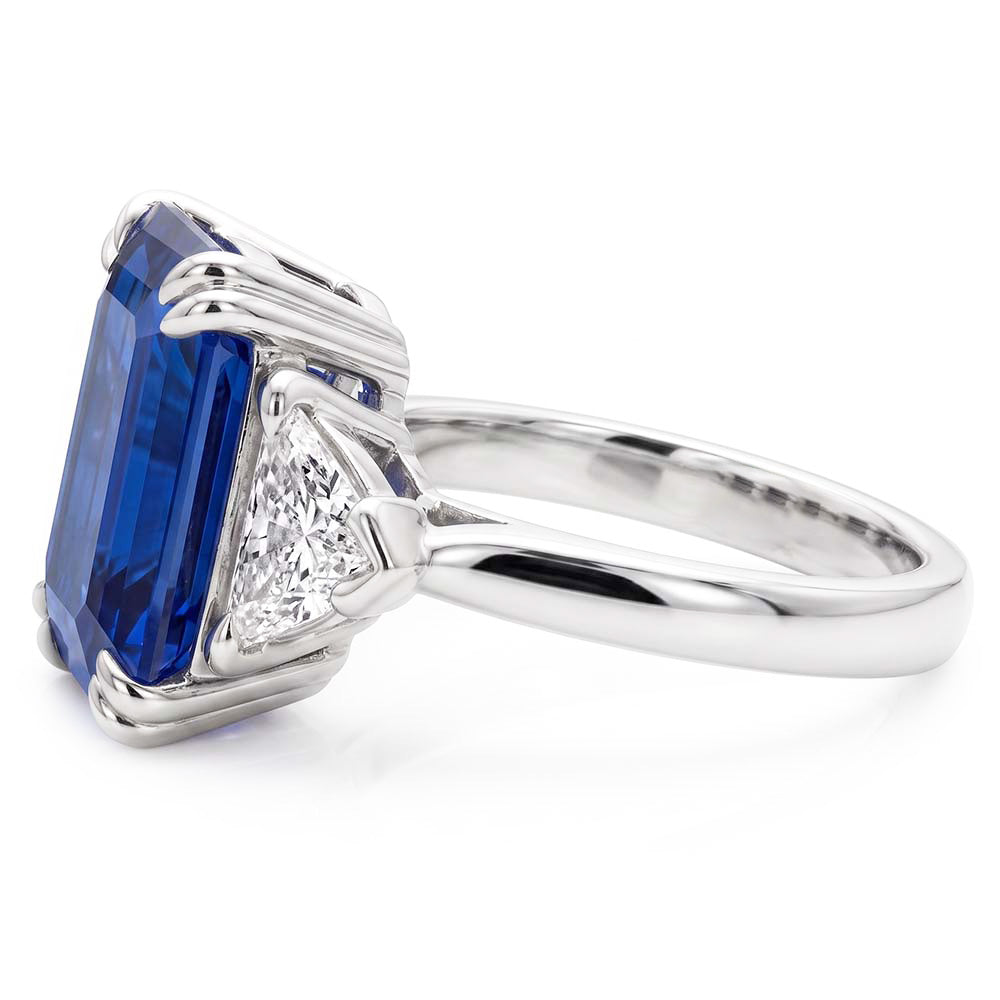 Emerald Sapphire Gemstone Ring 4 Carats Trillion Natural Earth Mined Diamonds 3 Stone Gold