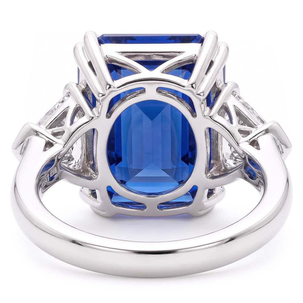 Emerald Sapphire Gemstone Ring 4 Carats Trillion Natural Earth Mined Diamonds 3 Stone Gold