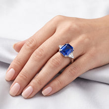 Emerald Sapphire Gemstone Ring 4 Carats Trillion Natural Earth Mined Diamonds 3 Stone Gold