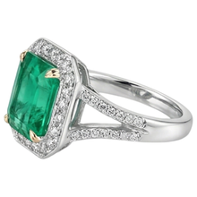 Step Cut Fine Emerald ring in 14 Karat Two Tone Gold – back view