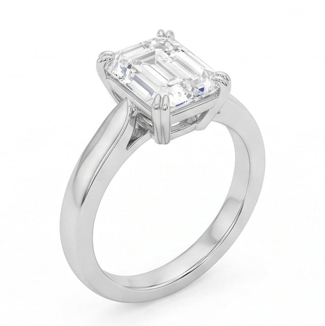 Emerald Shape Natural Earth Mined Diamond Solitaire Ring