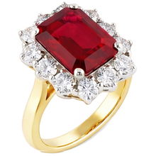 Emerald Shape Red Ruby With Round Natural Earth Mined Diamonds Ring 7.45 Carats Gold