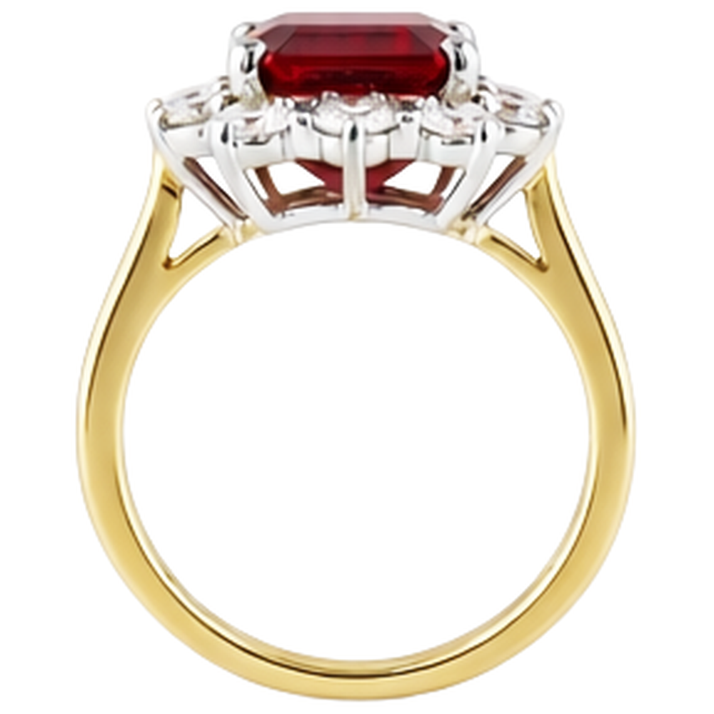 Emerald Shape Red Ruby With Round Natural Earth Mined Diamonds Ring 7.45 Carats Gold