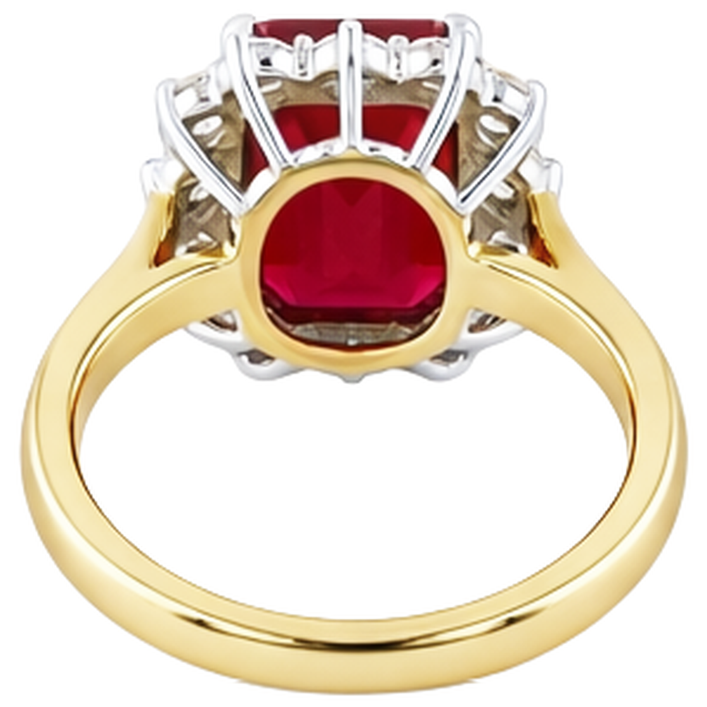 Emerald Shape Red Ruby With Round Natural Earth Mined Diamonds Ring 7.45 Carats Gold