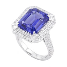 Emerald Shaped Natural Earth Mined Diamond Blue Sapphire Ring 4.50 Carats Pave Set Accents