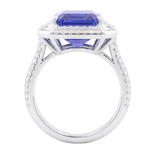 Emerald Shaped Natural Earth Mined Diamond Blue Sapphire Ring 4.50 Carats Pave Set Accents