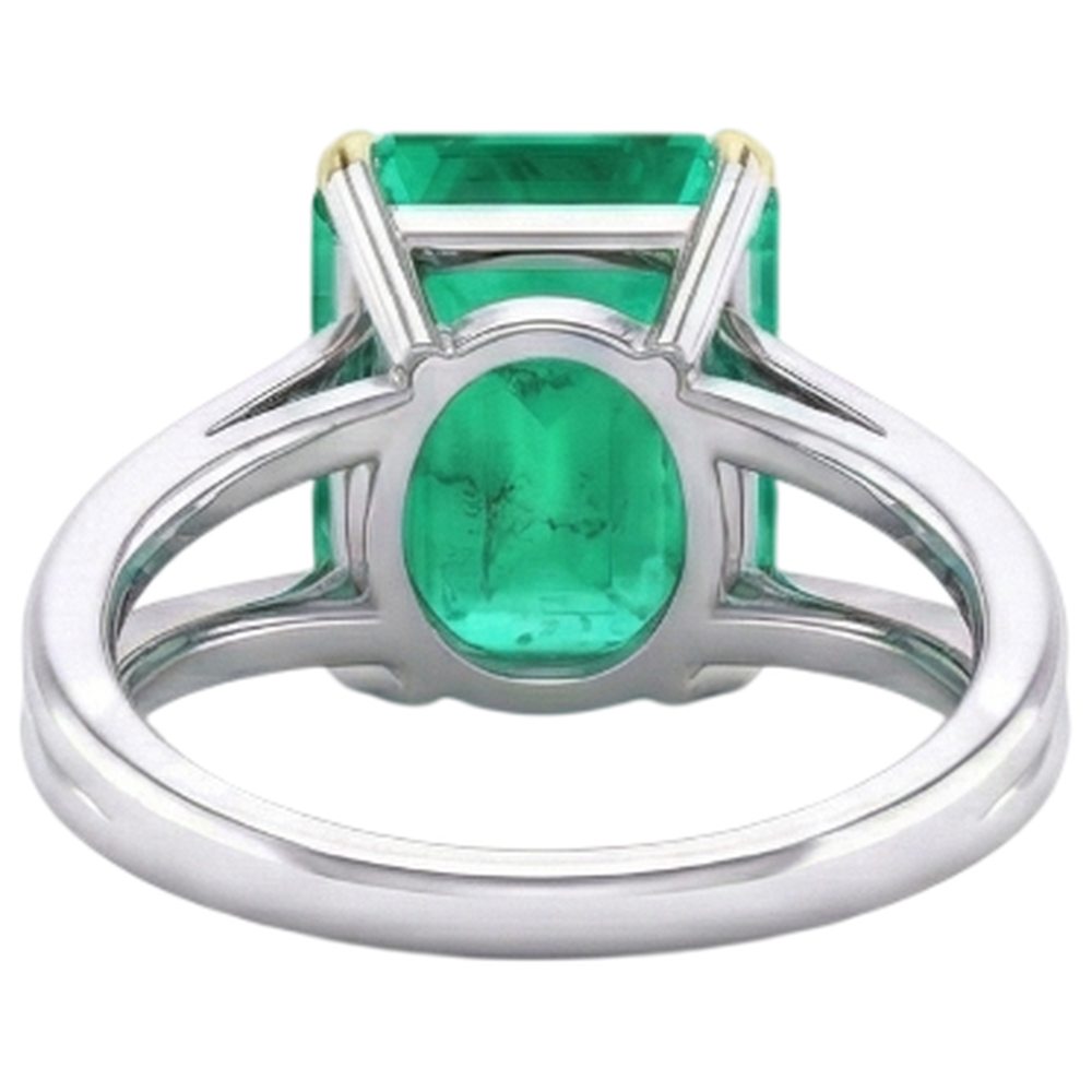 Precious Stone Ring 14K Two Tone Gold with Emerald – top view