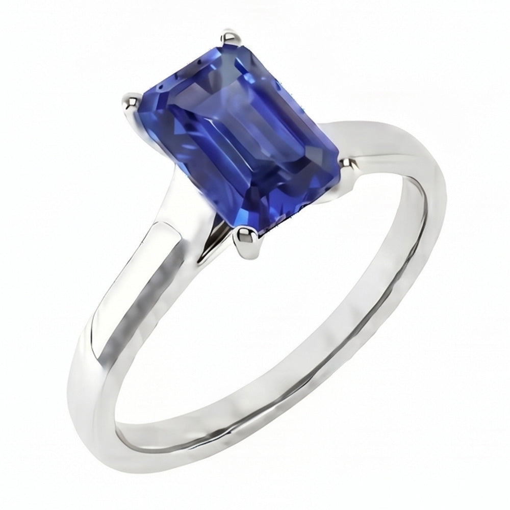 Emerald Solitaire 2 Carats White Gold Ceylon Sapphire Ring