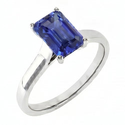 Emerald Solitaire 2 Carats White Gold Ceylon Sapphire Ring