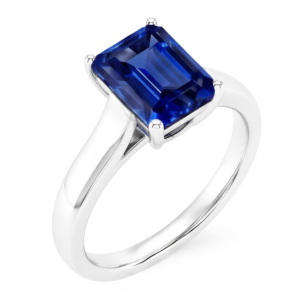 Emerald Solitaire 2 Carats White Gold Ceylon Sapphire Ring