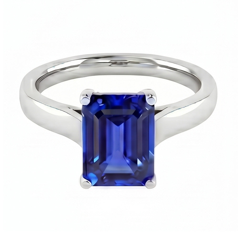 Emerald Solitaire 2 Carats White Gold Ceylon Sapphire Ring