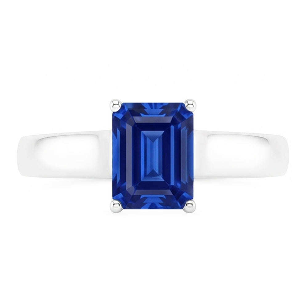 Emerald Solitaire 2 Carats White Gold Ceylon Sapphire Ring
