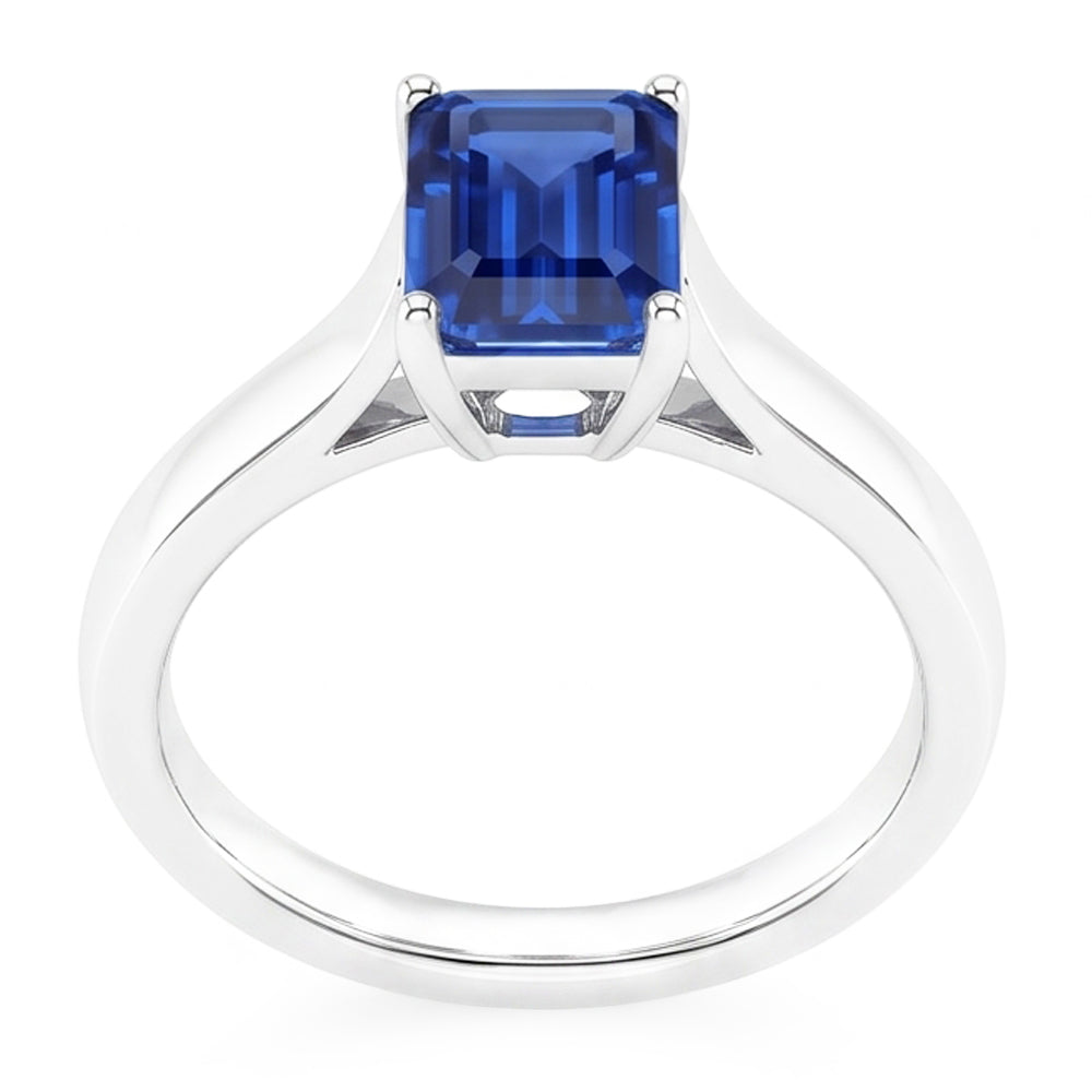 Emerald Solitaire 2 Carats White Gold Ceylon Sapphire Ring