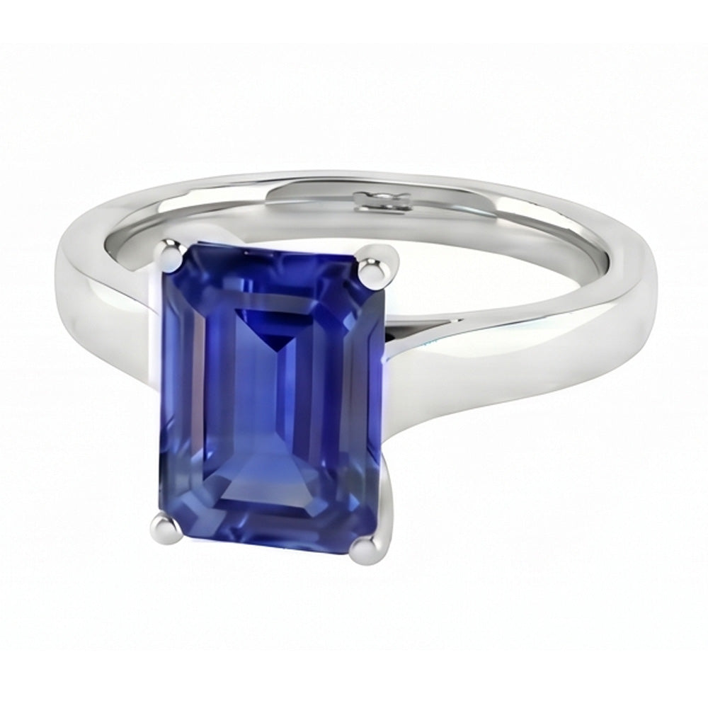 Emerald Solitaire 2 Carats White Gold Ceylon Sapphire Ring