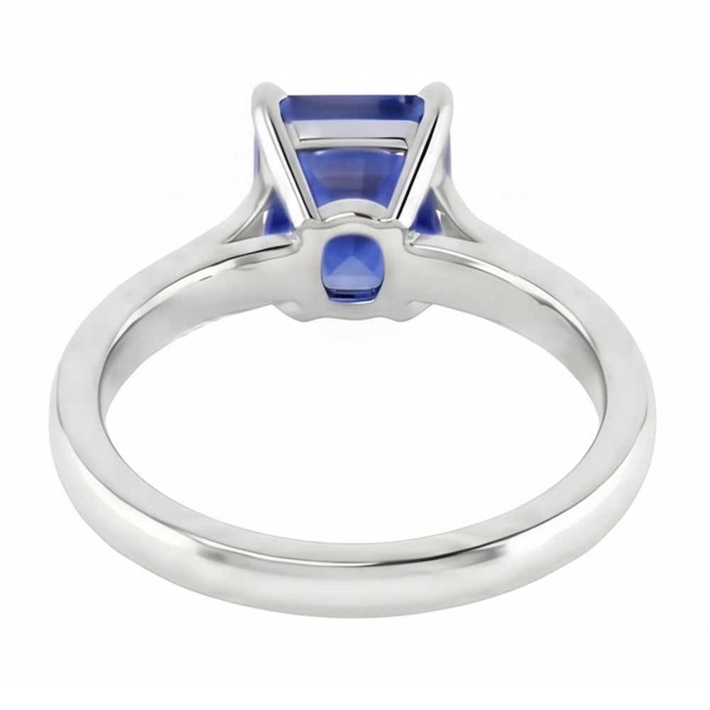 Emerald Solitaire 2 Carats White Gold Ceylon Sapphire Ring