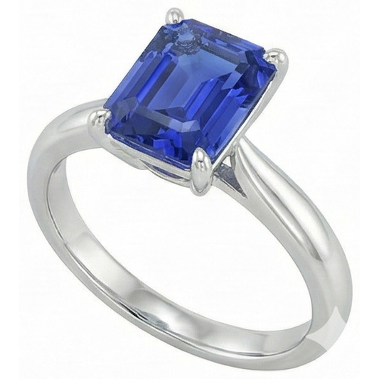 Emerald Solitaire Blue Sapphire Ring 2.50 Carats Ladies Jewellery