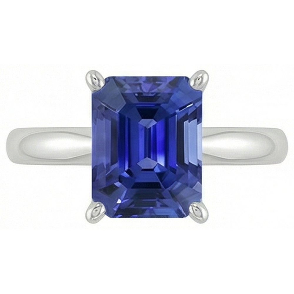 Emerald Solitaire Blue Sapphire Ring 2.50 Carats Ladies Jewellery