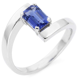 Emerald Solitaire Ceylon Sapphire Ring Tension Style 1.50 Carats