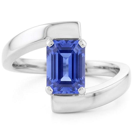 Emerald Solitaire Ceylon Sapphire Ring Tension Style 1.50 Carats