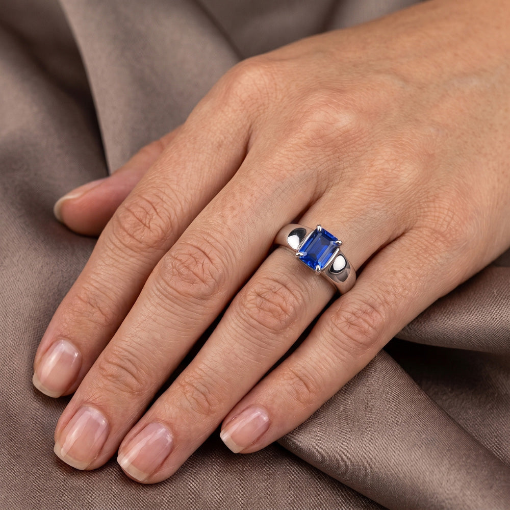 Emerald Solitaire Sapphire Engagement Ring Set 1 Carat White Gold Band